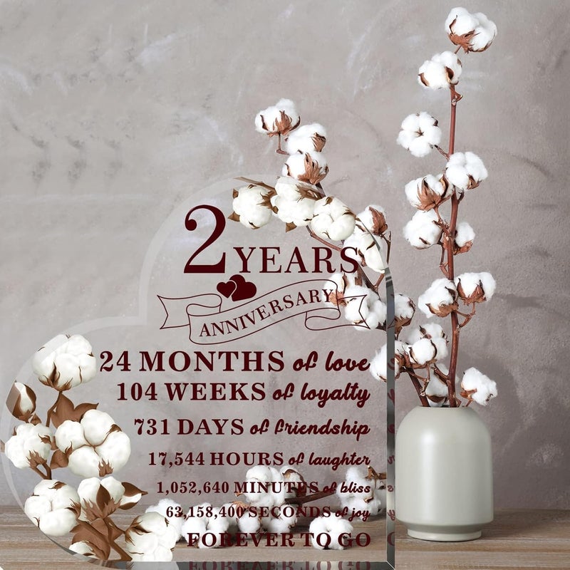 YLOLUL 2 Years Anniversary Decor for Him Her Cotton Flower Drawing Print Acrylic Gift 2nd Anniversary Wedding Paperweight Traditional Second Year Marriage for Wife Husband Lover (Cotton Flower) - Image 5